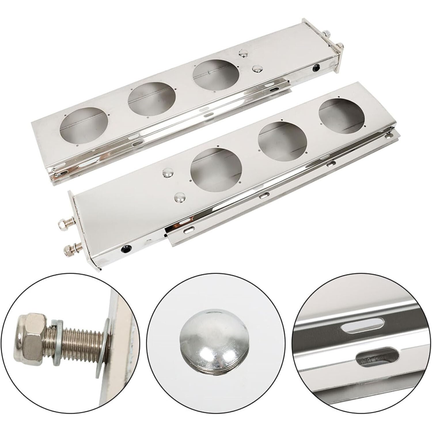 30'' Straight Stainless Mud Flap Hangers w/ 4'' Light Cutouts for Semi Trucks