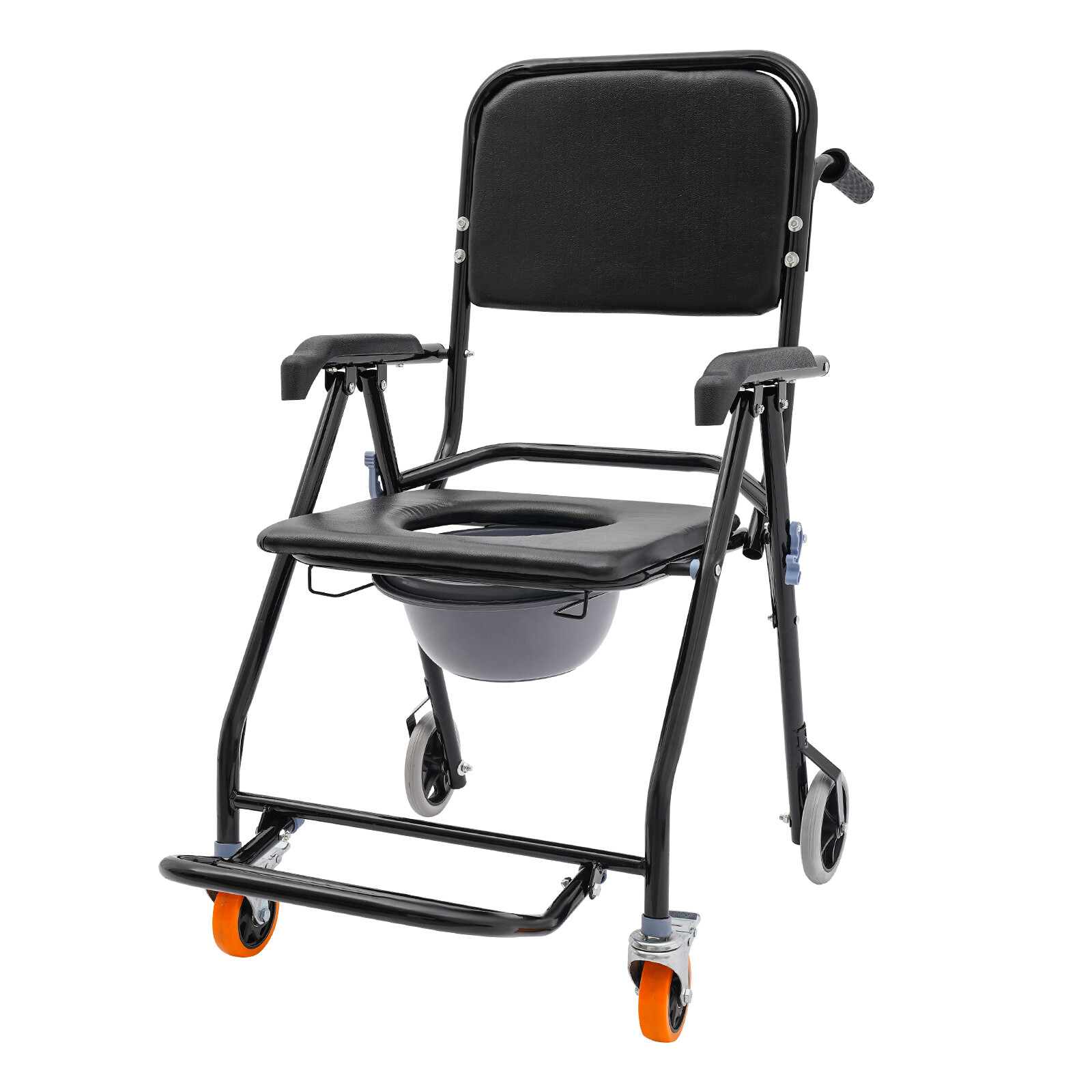 4-in-1 Toilet Rolling Transport Chair, Foldable Shower Chair With Wheels