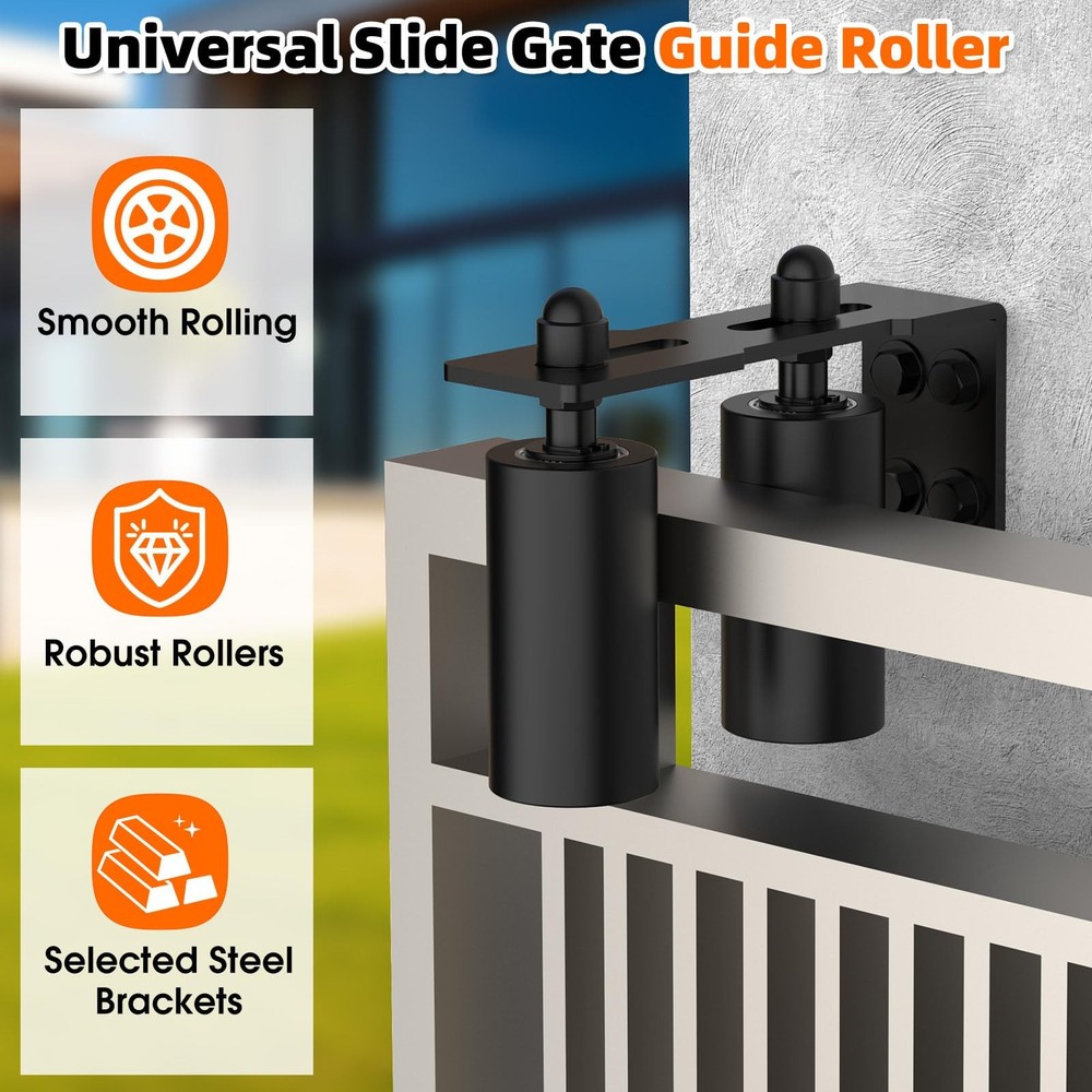 MeBantoo Sliding Gate Guide Rollers & Hardware Kit – Heavy 4in, Black-2pcs