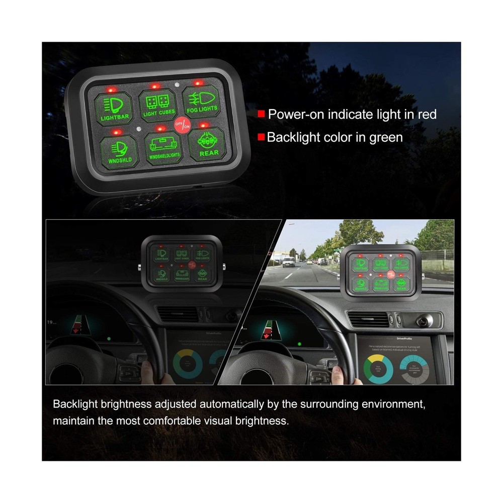 6 Gang Switch Panel, Auto Power Plus Automatic Dimmable Switch Pod Panel Circ...