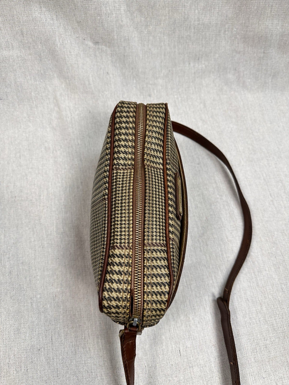 Vintage Polo Ralph Lauren Brown Russell Houndstooth Plaid Bag Leather 90s