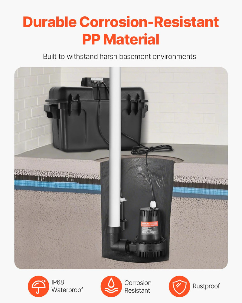 Basement Emergency Back-Up Sump Pump, Black