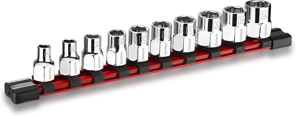 WORKPRO 10PC 3/8" Dr Socket Set Standard & Shallow Socket & Socket Organizer SAE