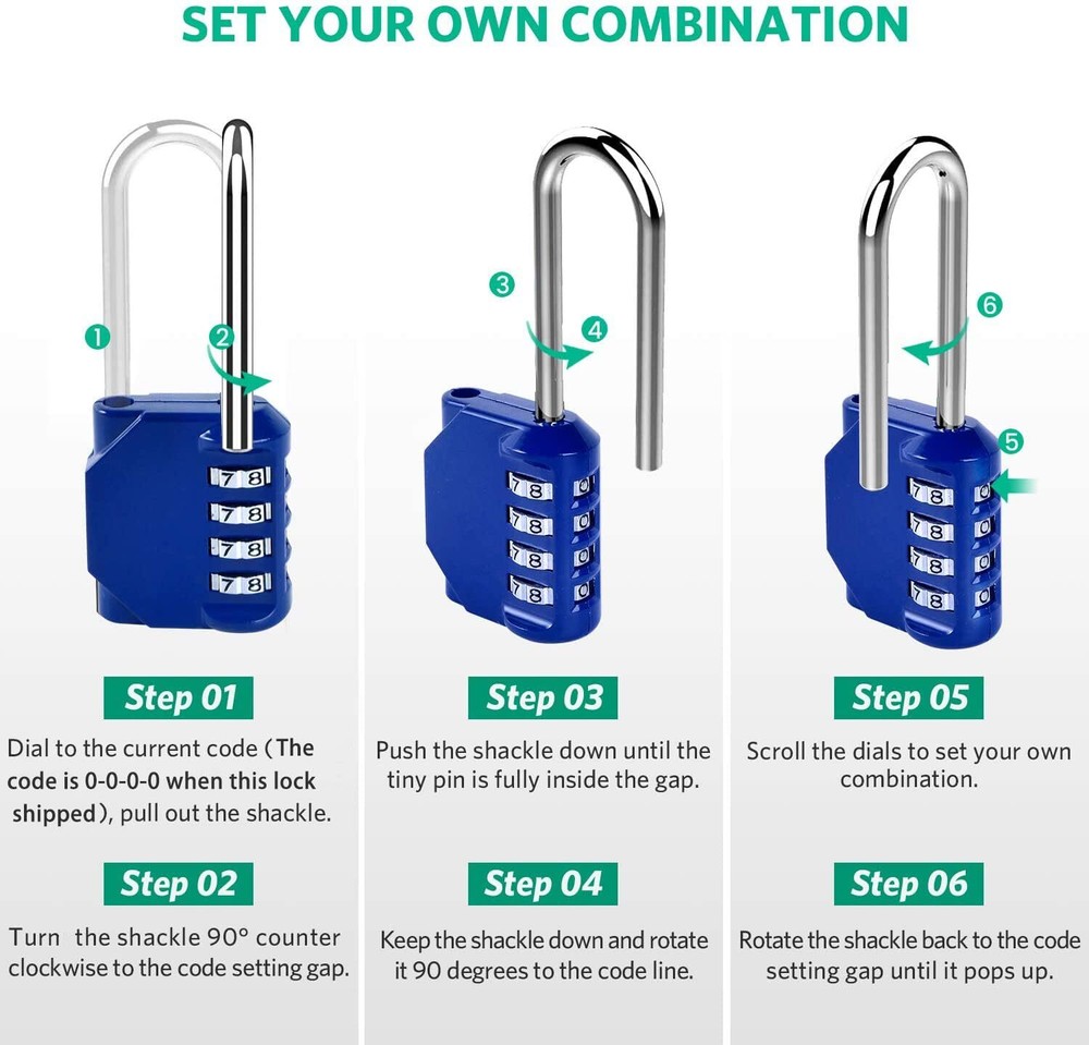 5 Inch Ultra Long Resettable Combination Padlock 4 Digit Set Your Own Combinatio
