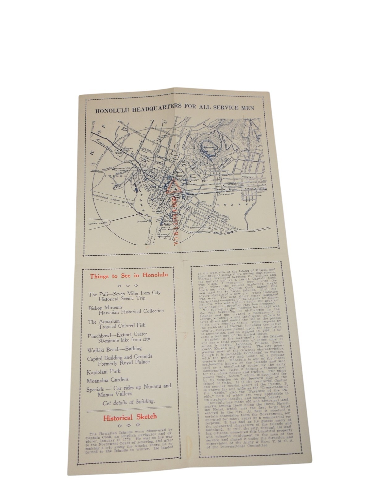 Original WWI US Army & Navy YMCA Paper Brochure Honolulu HAWAII Q5