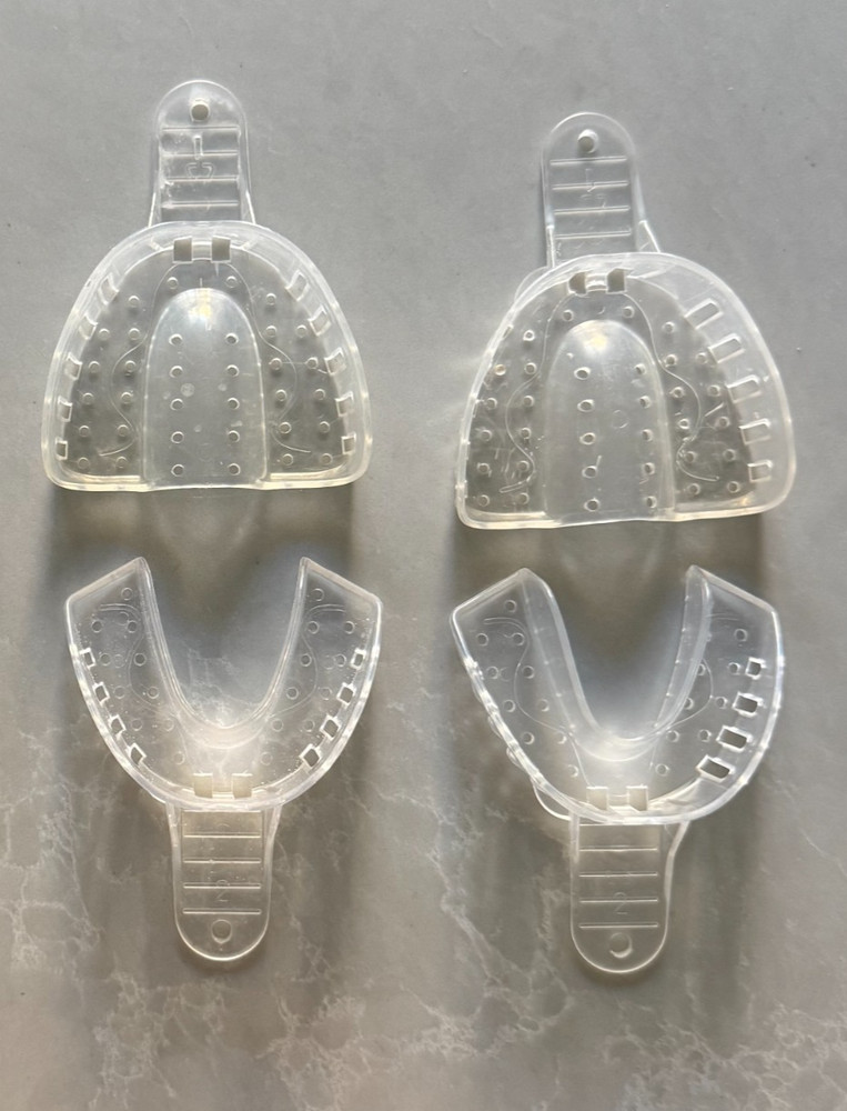 Plasdent Crystal Impression Trays (2 Upper, 2 Lower, 2 Quad) - Perforated, Clear