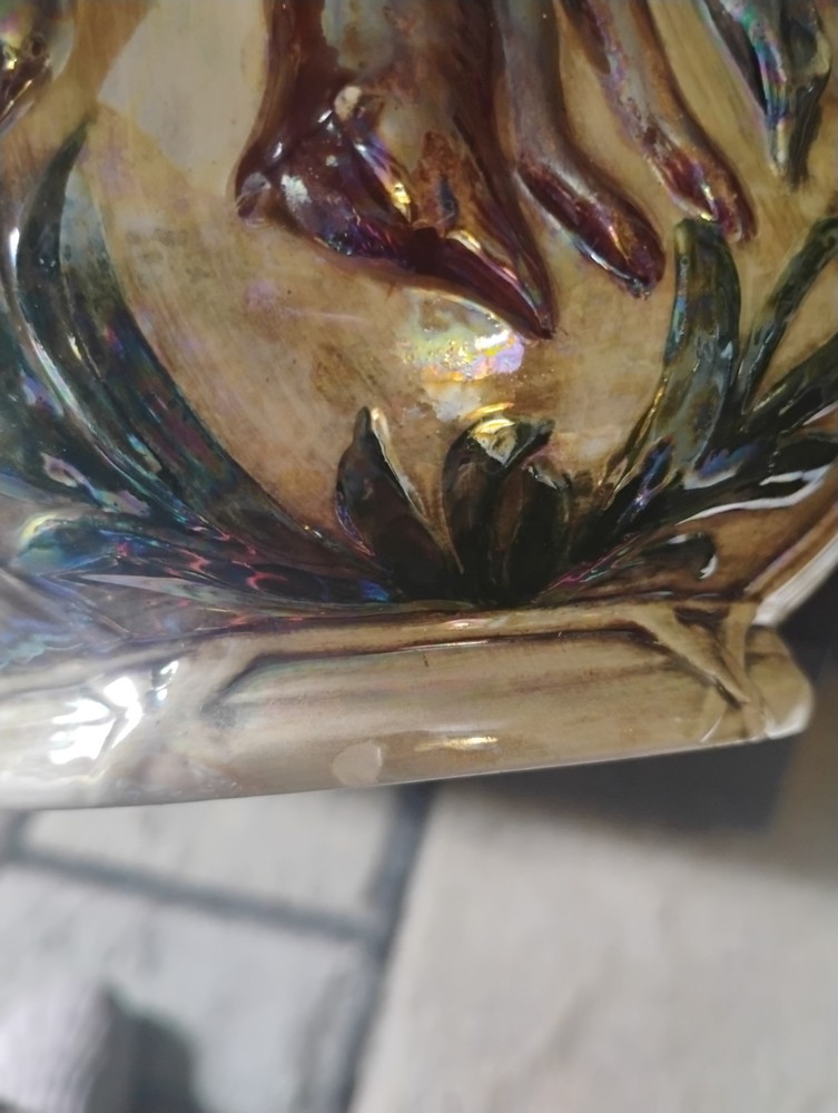 Vintage Hunting Ceramic Pitcher With Greyhound Handle Tiny Chip On Base