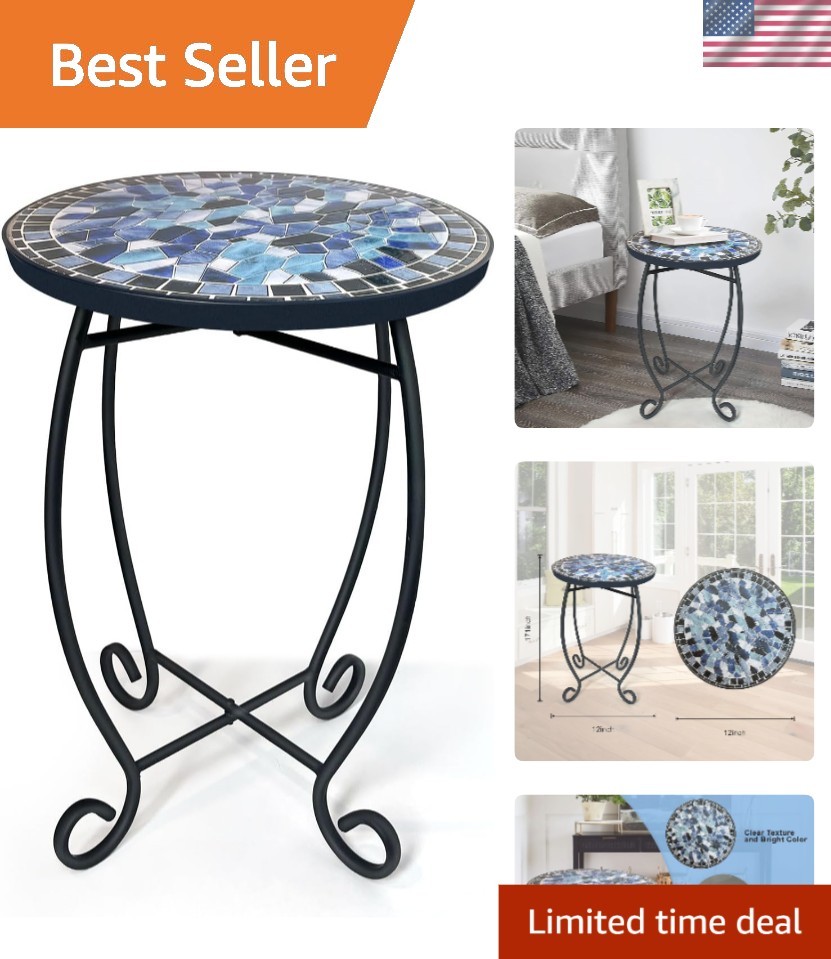 Compact & Elegant Ceramic Outdoor Side Table - Easy Assembly, 12-Inch