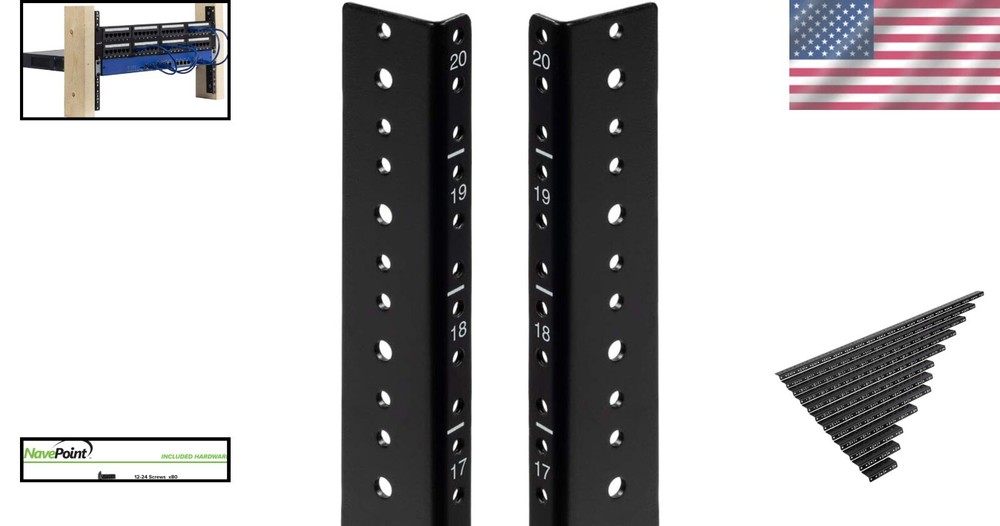 Robust Black 20U Rack Mount Rails with Multiple Mounting Holes - Quick Setup