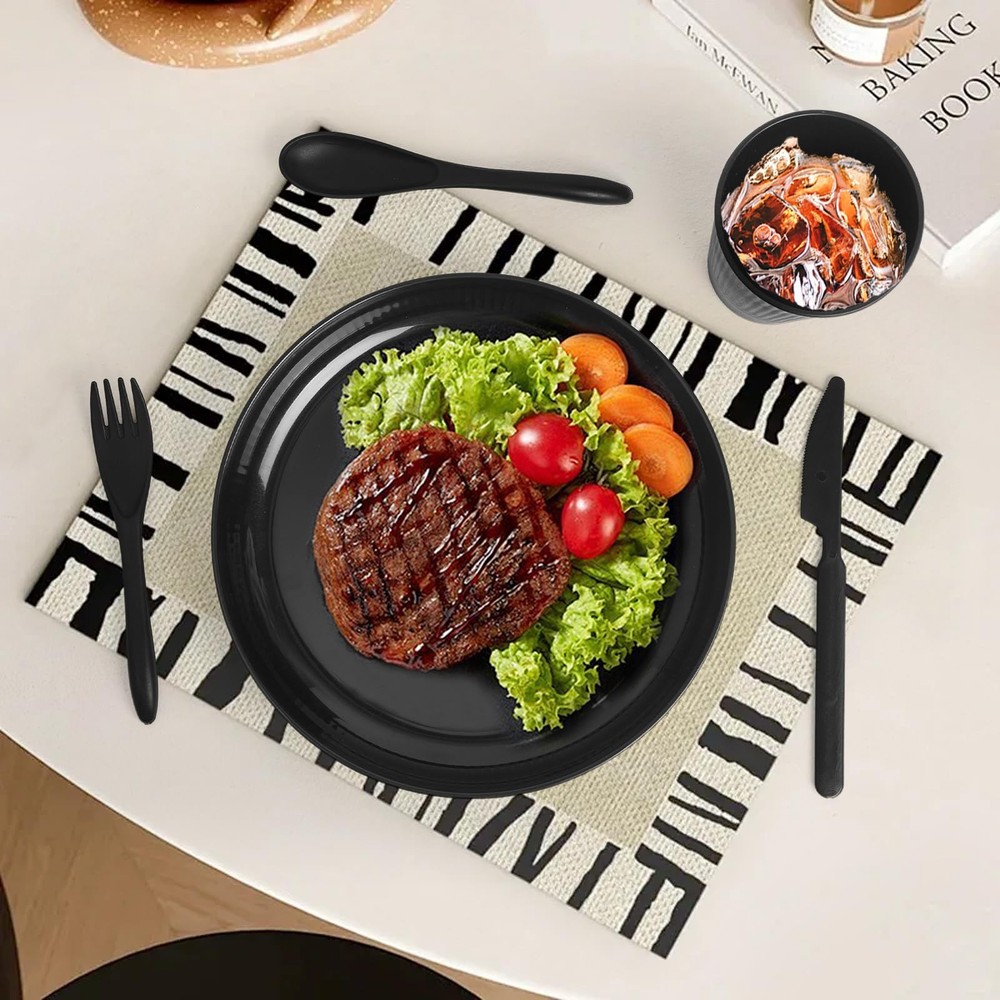 36 Pcs Wheat Straw Dinnerware Set,Dinnerware Sets for 6,Large Round Plates, B...
