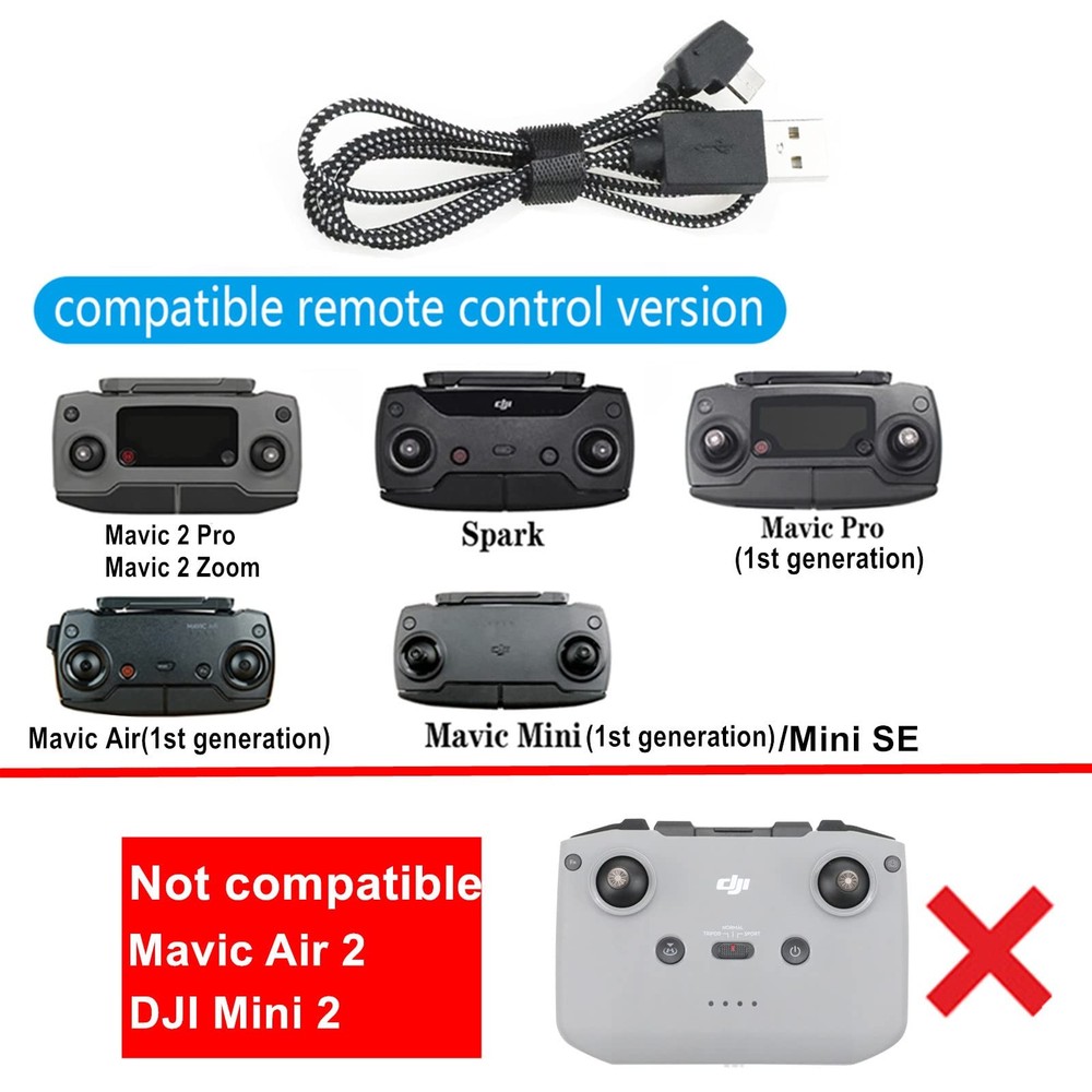 Hanatora Remote Controller USB Charging Cable Cord for DJI Mavic 2 Pro Black