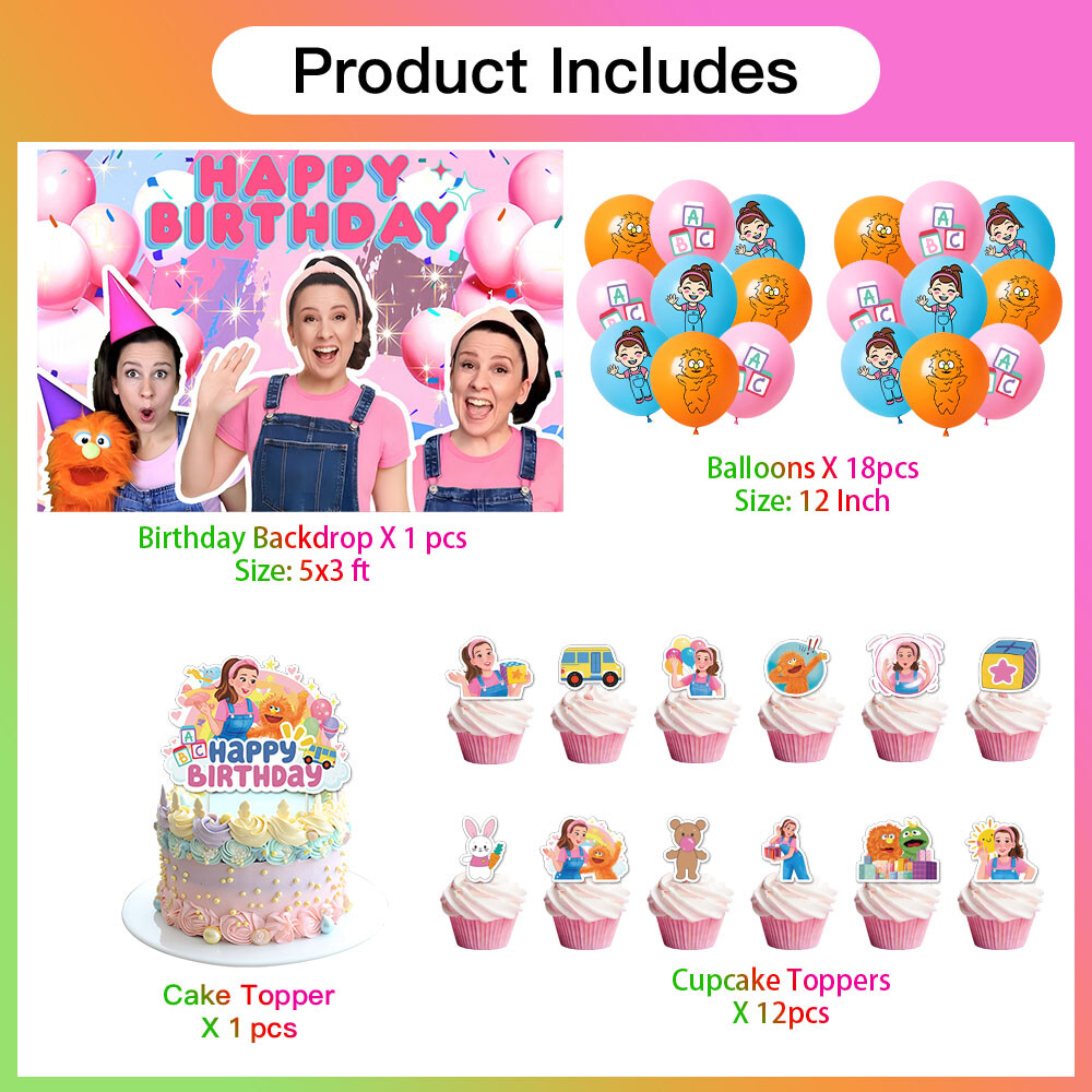 Ms Rachel Birthday Party Supplies Set with Balloons, Banner, Cake Toppers