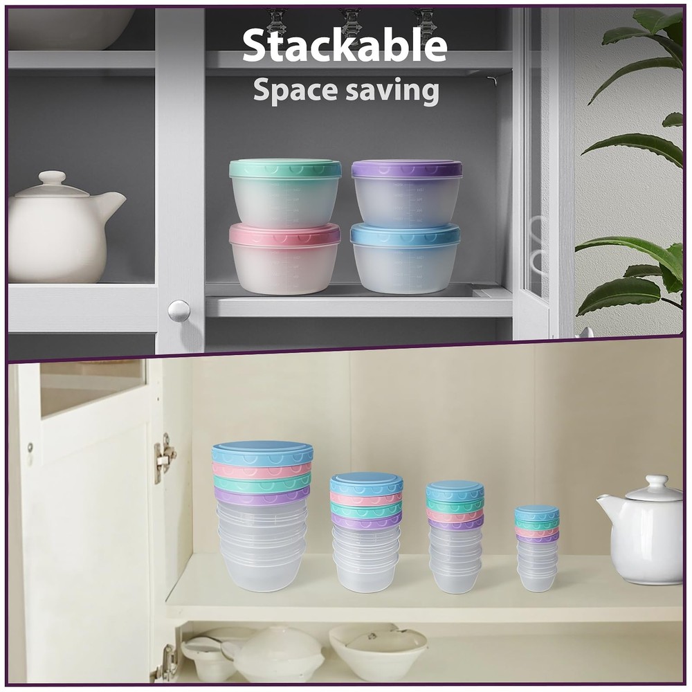 32 PCS Freezer Storage Containers with Lids, 16 5.1 inches, multi