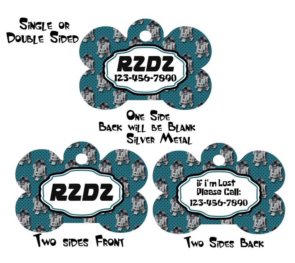 Pet ID Tag Sci Fi R2D2 Personalized Custom Double Sided Pet Tag name & Number