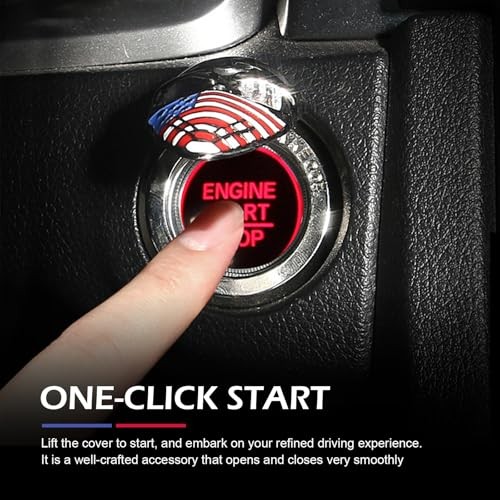 Push Start Button Cover, 3D Skull Engine Start Stop Button Cover with US Flag