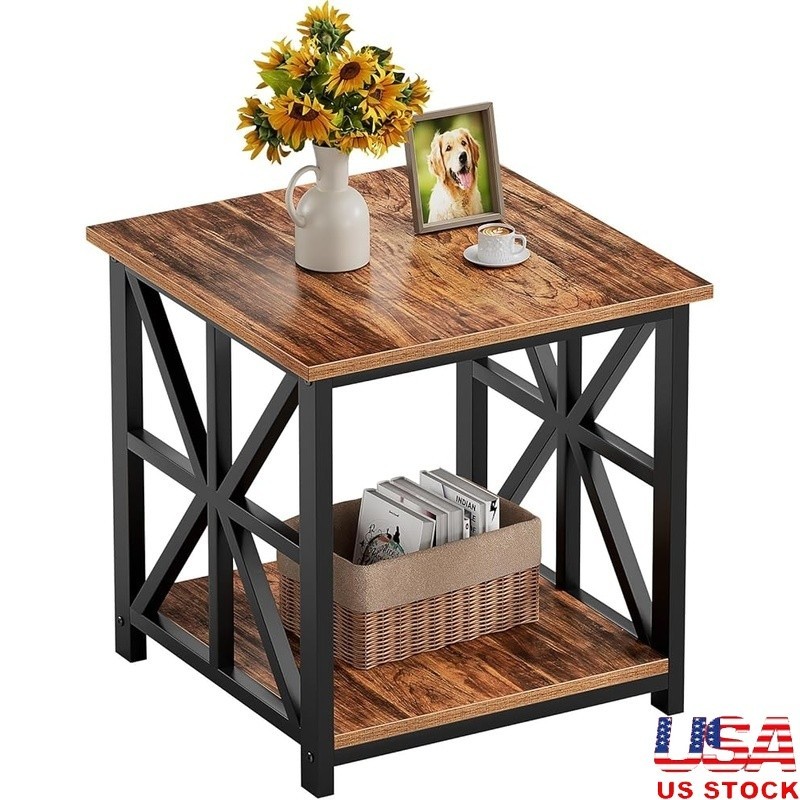 2-Tier Storage Shelves End Table Sturdy MDF Frame Quick Setup Utility Table New