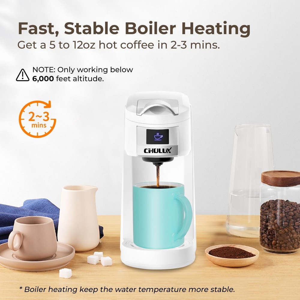 CHULUX Classic Single Serve Coffee Maker for K Cup, One Button Easy Coffee Machi
