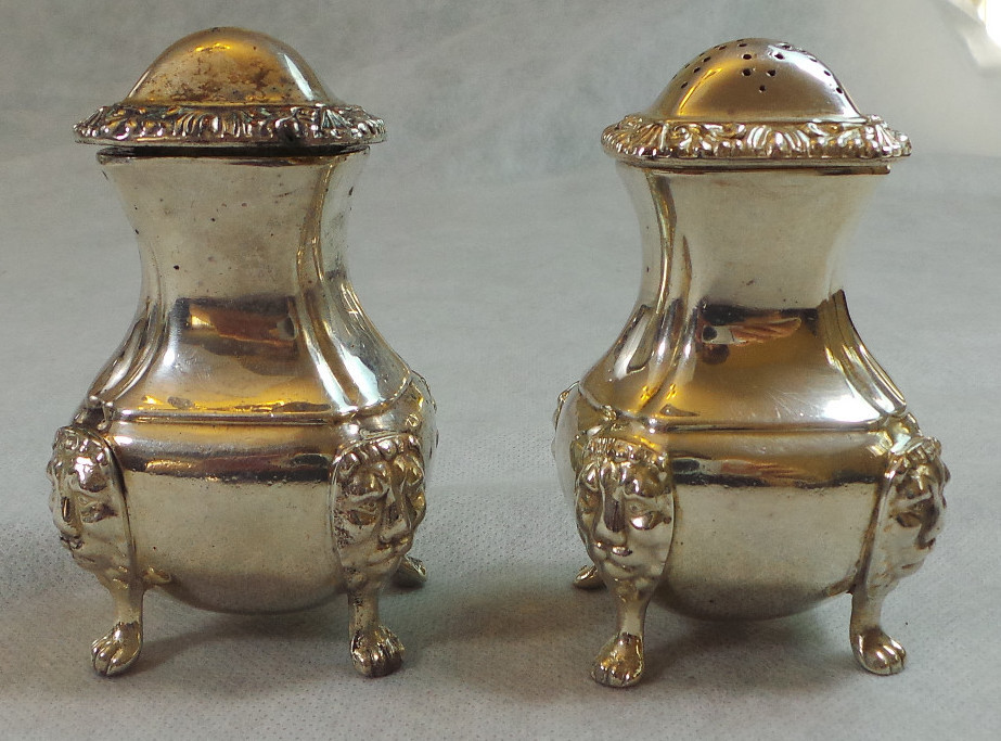 VINTAGE VICTORIAN SHEFFIELD SILVERPLATE FOOTED SALT & PEPPER SHAKERS