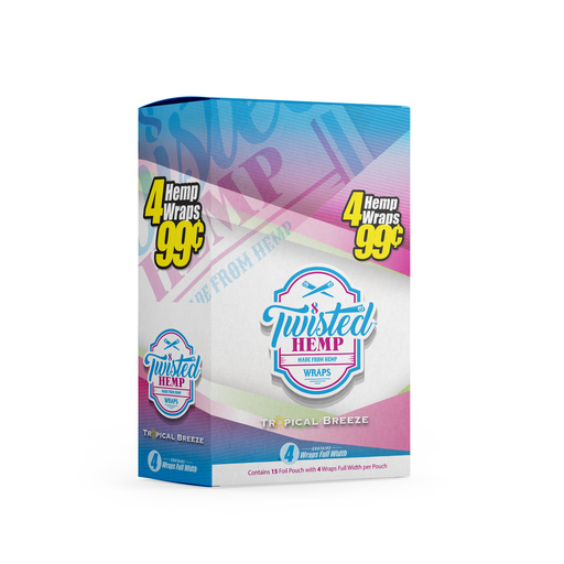 Twisted Hemp 4 Leaf per Pack 15 Count Box 60 Rolling Papers (Tropical Breeze)