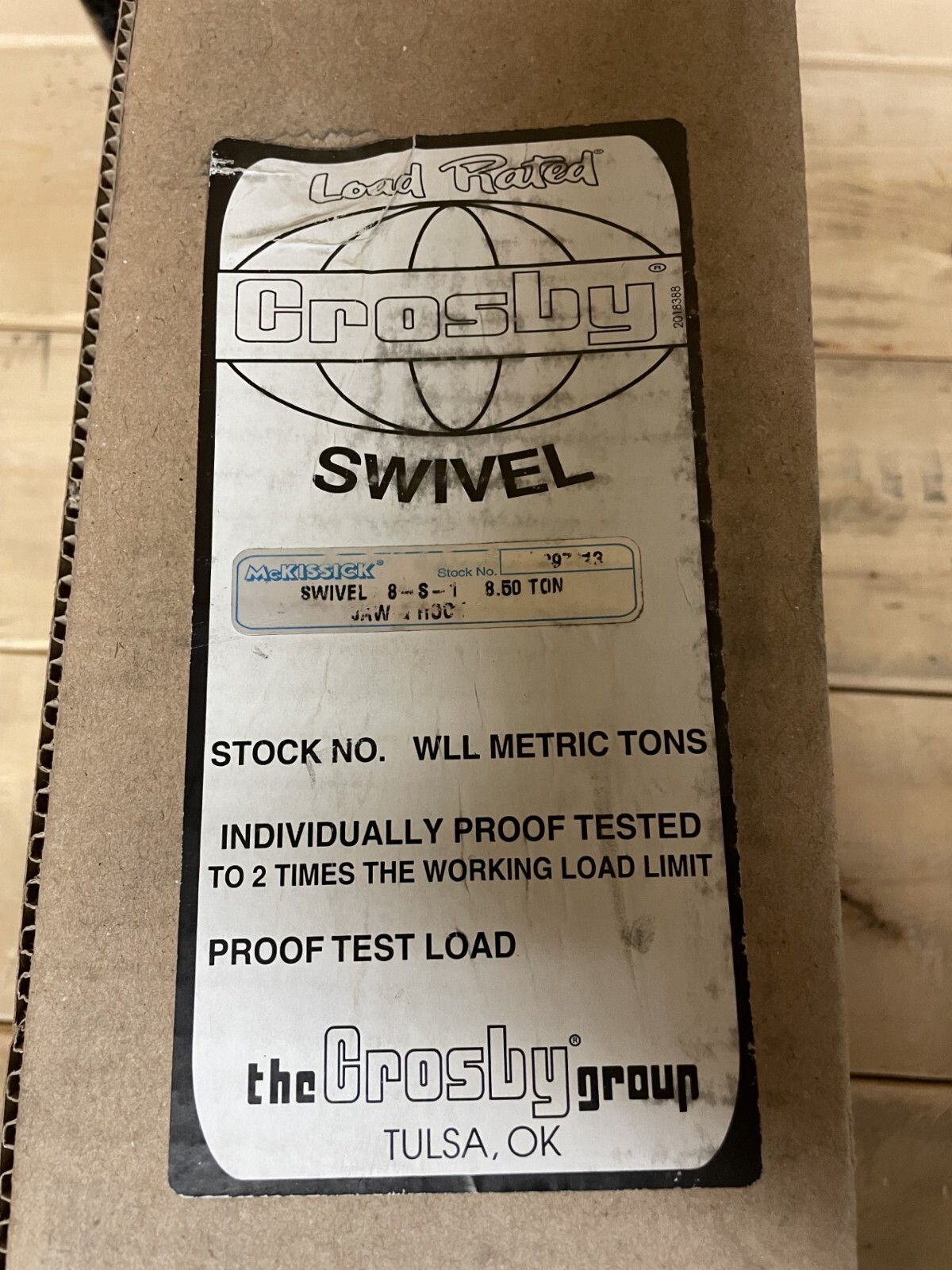 CROSBY 297413 S-1 JAWITH HOOK SWIVEL W/ TAPERED ROLLER THRUST BEARING, 8.5 TON