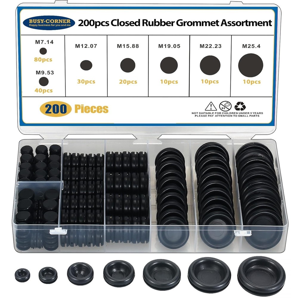 200 PCS 7 Sizes Rubber Grommet Assortment Firewall Solid Closed Hole Plug...