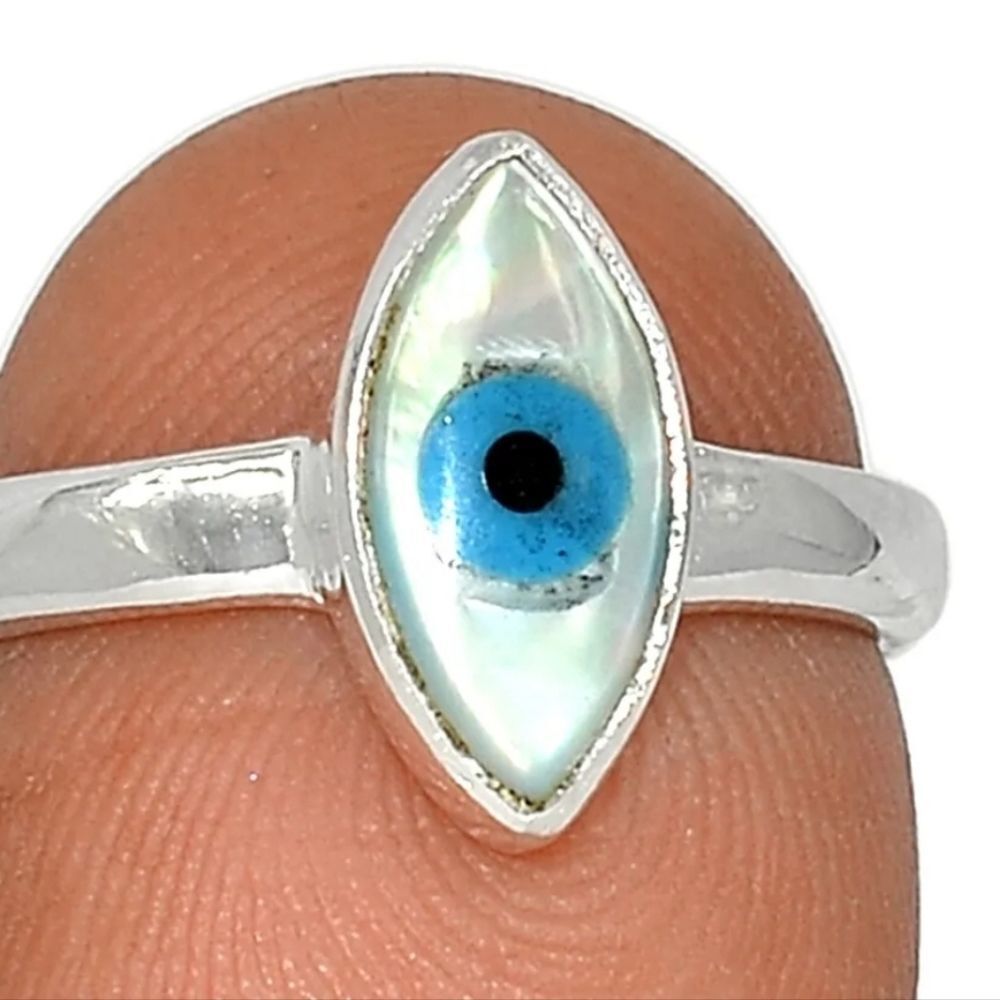 Composite Evil Eye Shell & Turquoise 925 ring 7