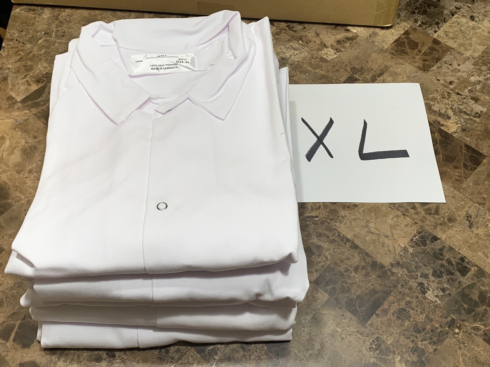 Lot of 5 Coats AGI Gripper-Front Spun Polyester Pocketless Butcher Coat 5 Sizes