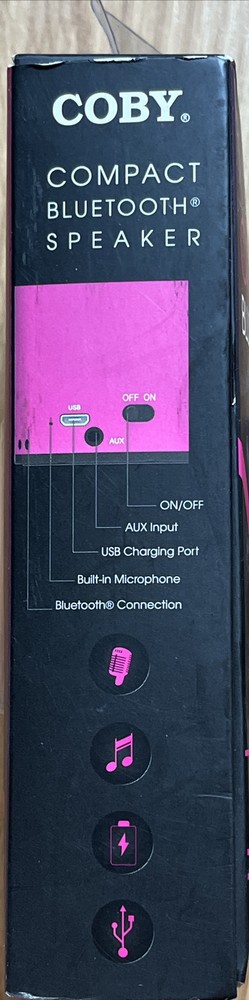 Coby compact bluetooth speaker. Color Is Pink. Condition New.