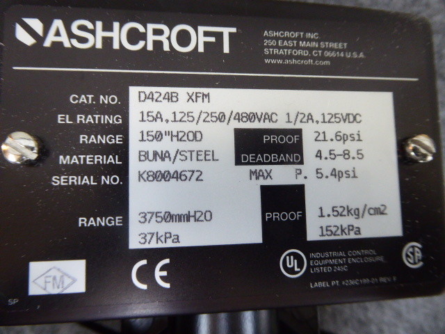 ASCHROFT Pressure Switch D424B-XFM Range 150" H20D