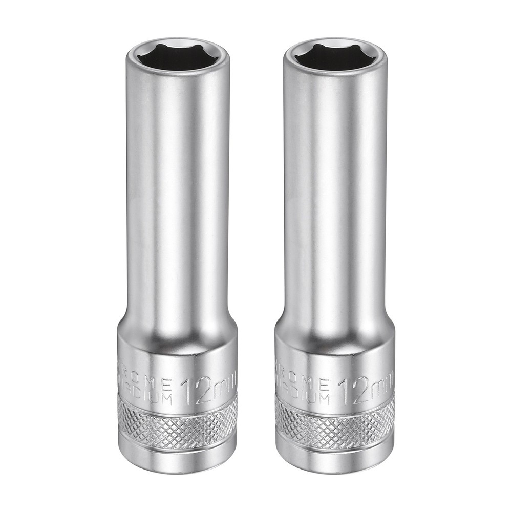 2pcs 6 Points Deep Socket 1/2" Drive 12mm Nickel Plating Hex Socket 3.1" Long