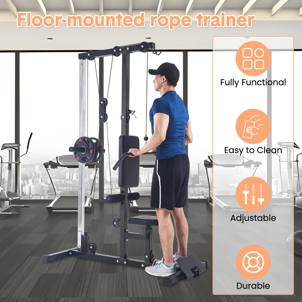 LAT Pulldown Pulley Machine,Cable Attachment Station W/Adjustable Leg Support Gy