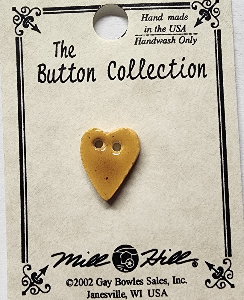 DIY Mill Hill Ceramic Button - Small Speckled Gold Folk Heart