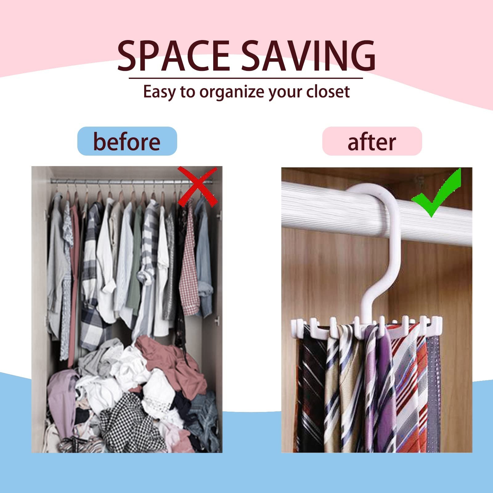 2Pack Circular Tie Hanger Updated Twirl Tie Rack Adjustable Twirl Tie Rack Ti...