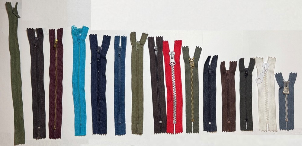 15 Assorted Color and size Zippers