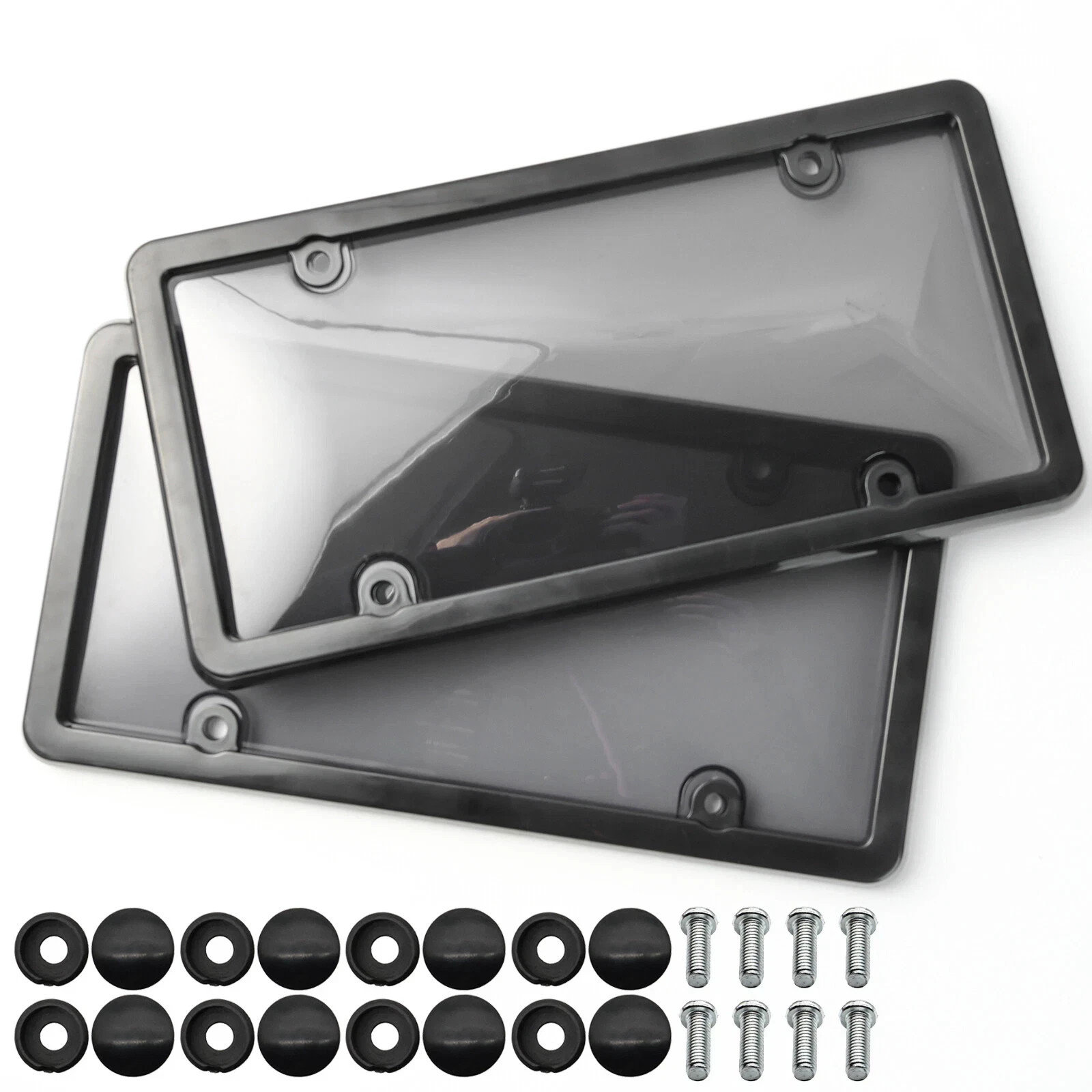 2X Unbreakable License Plate Covers+Frames Auto Tag Shield Protector Front Rear