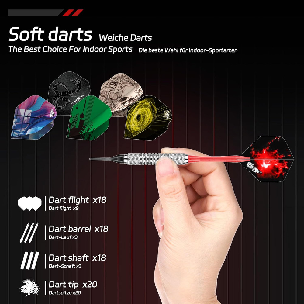 Darts Plastic Tip - 18Pcs Soft Tip Darts Set for Electronic Dart Board