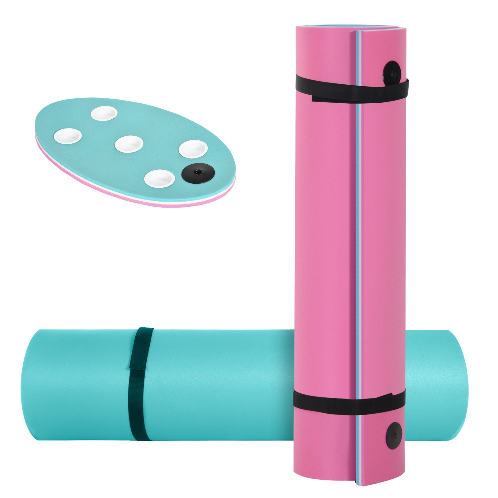 12.5' x 5' Floating Mat with Drink Holders 3-Layer Lily Pad, Pink