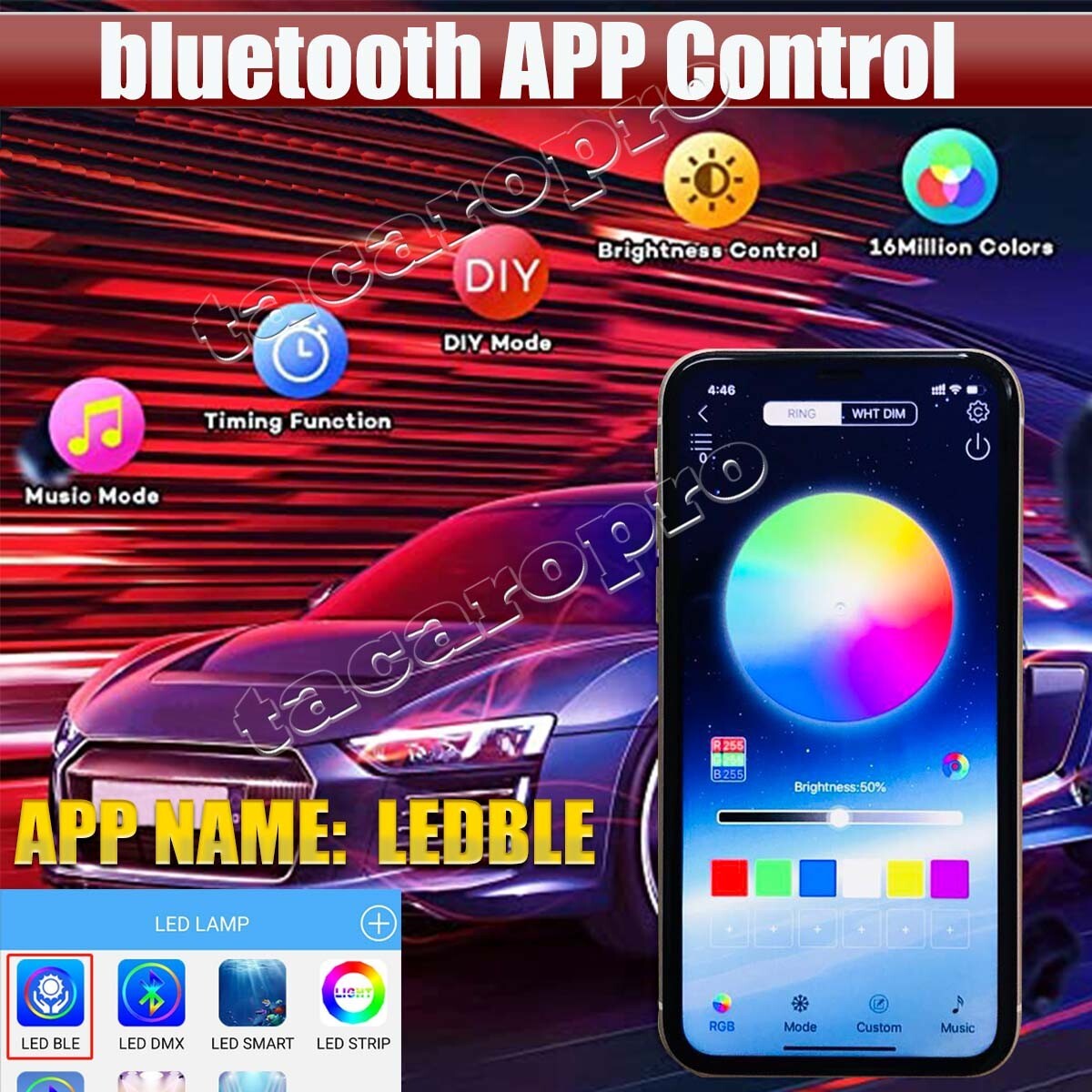 12x RGB LED Pods Rock Light Kit Underbody Glow Neon Lamp Bluetooth Music Control