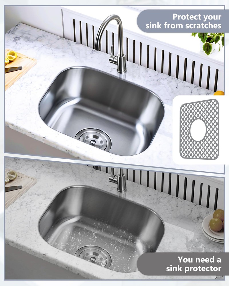 BEHOK 2 Pack Silicone Sink Protector for Kitchen Sink, Trellis Pattern Gray