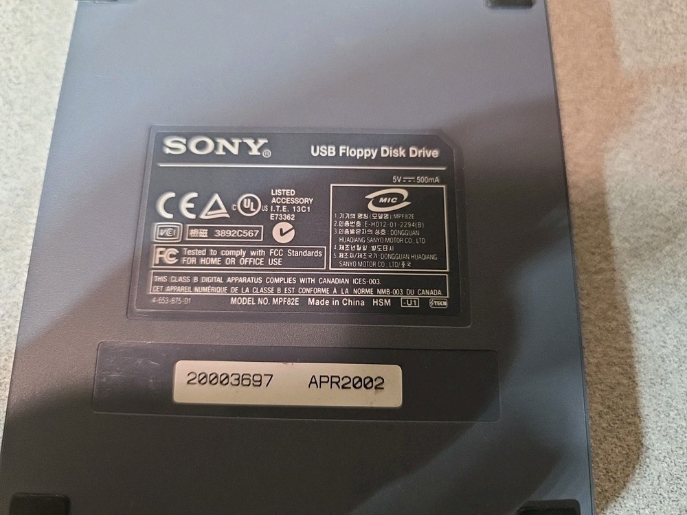 Sony USB Floppy Disk Drive Model No. MPF82E Tested & Works