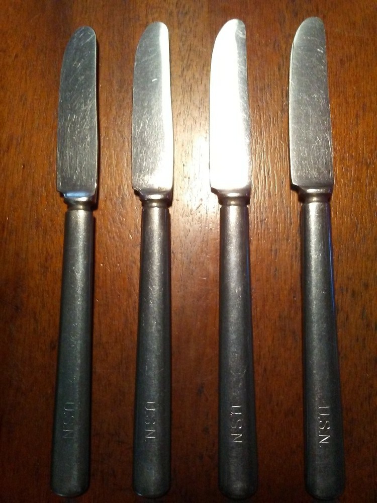 USN WW2 Officers Mess Lot of 4 Knives SILCO Stainless Steel