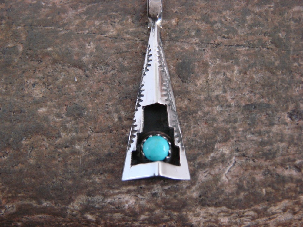 Native American Sterling Silver & Turquoise Shadow Box Pendant - Perry