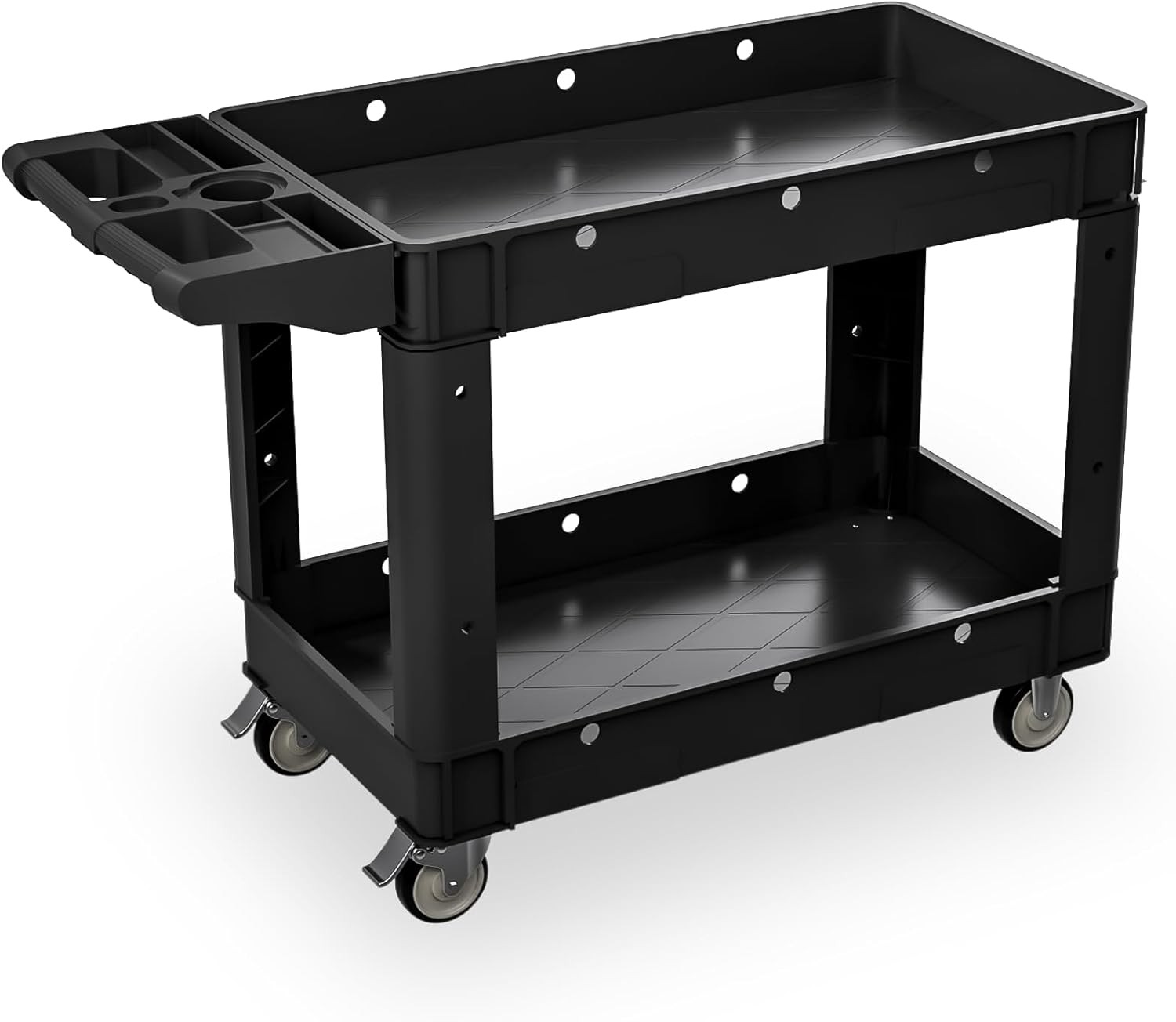 Heavy-Duty Utility Cart with 2 Shelves, 550 lbs Capacity & 360° Swivel Wheels