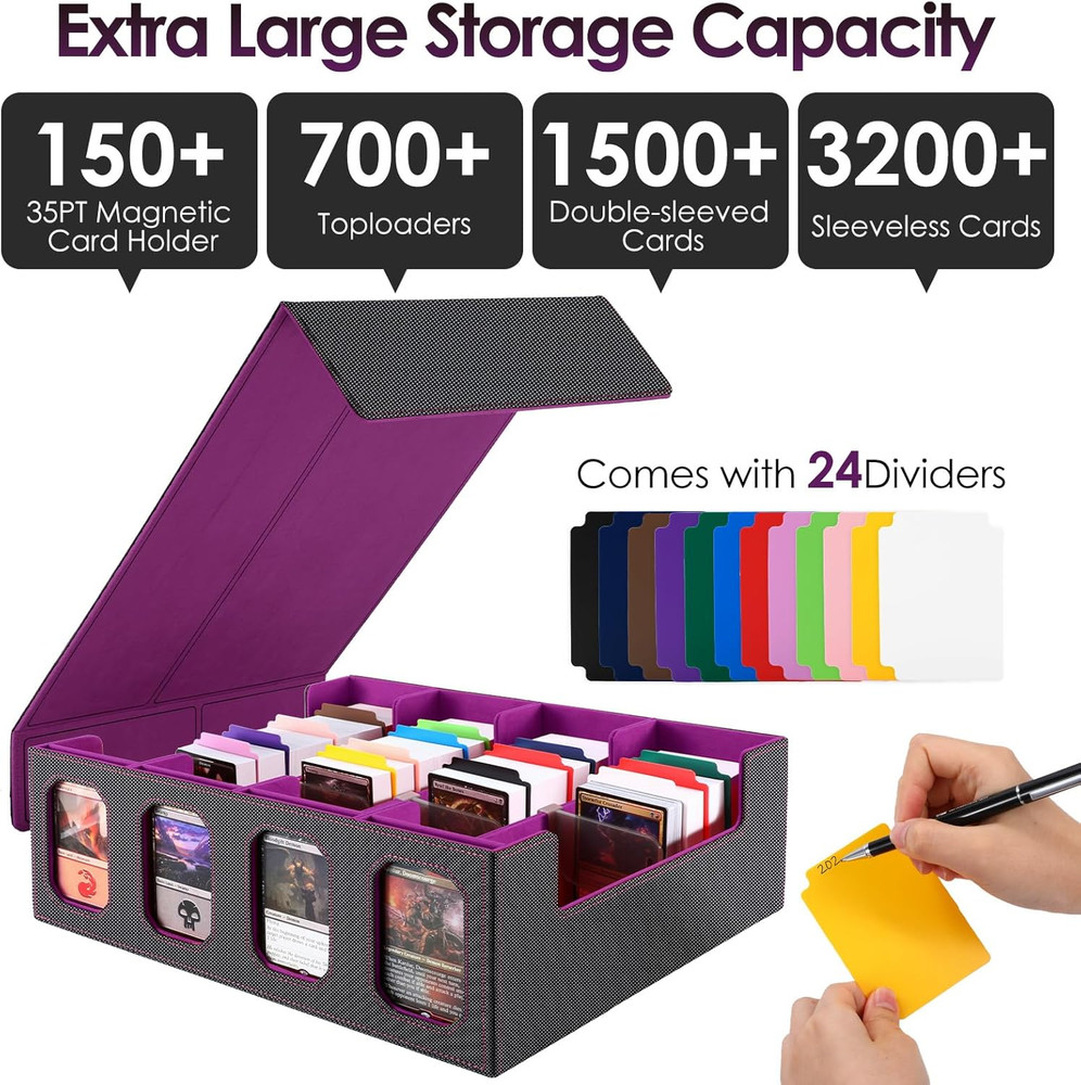 Trading Card Storage Box with Commander Display, 4-Row Deck Case with Removable