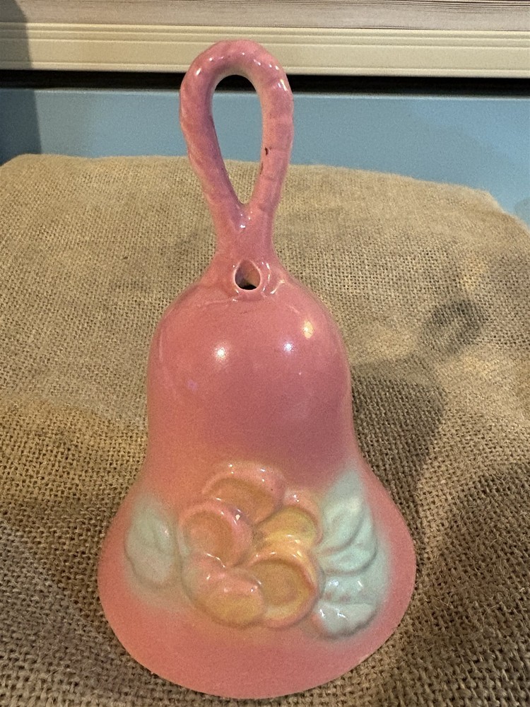 mid-century Hull pottery loop handle bell, 6 inch
