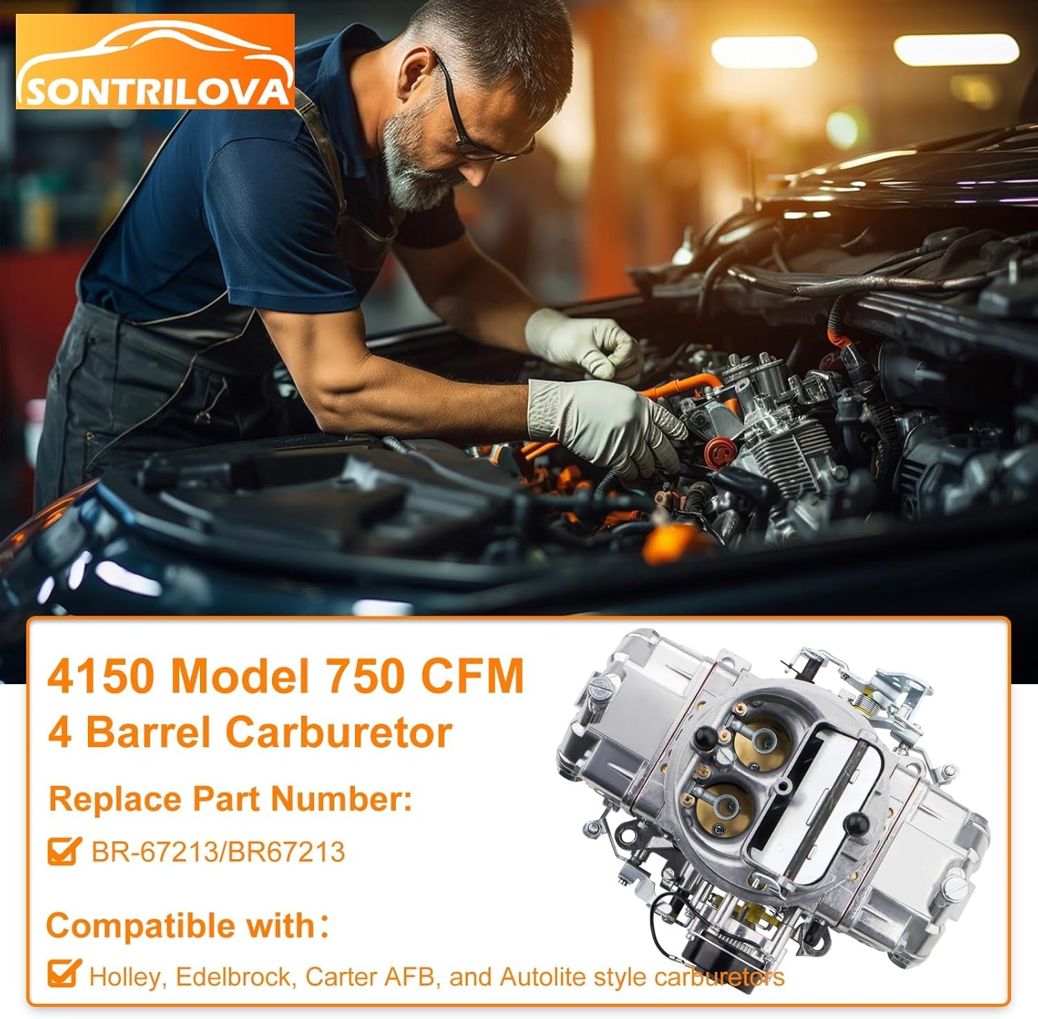 Replace Holley BR-67213 Carburetor 4150 Model 750 CFM 4 Barrel 2-Circuit