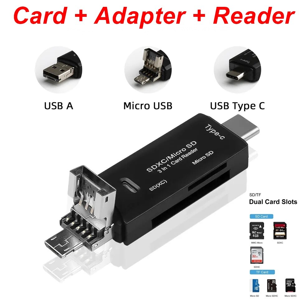 Card + Reader Micro SD TF Adapter Type C USB 2.0 & micro USB OTG Smartphones PC
