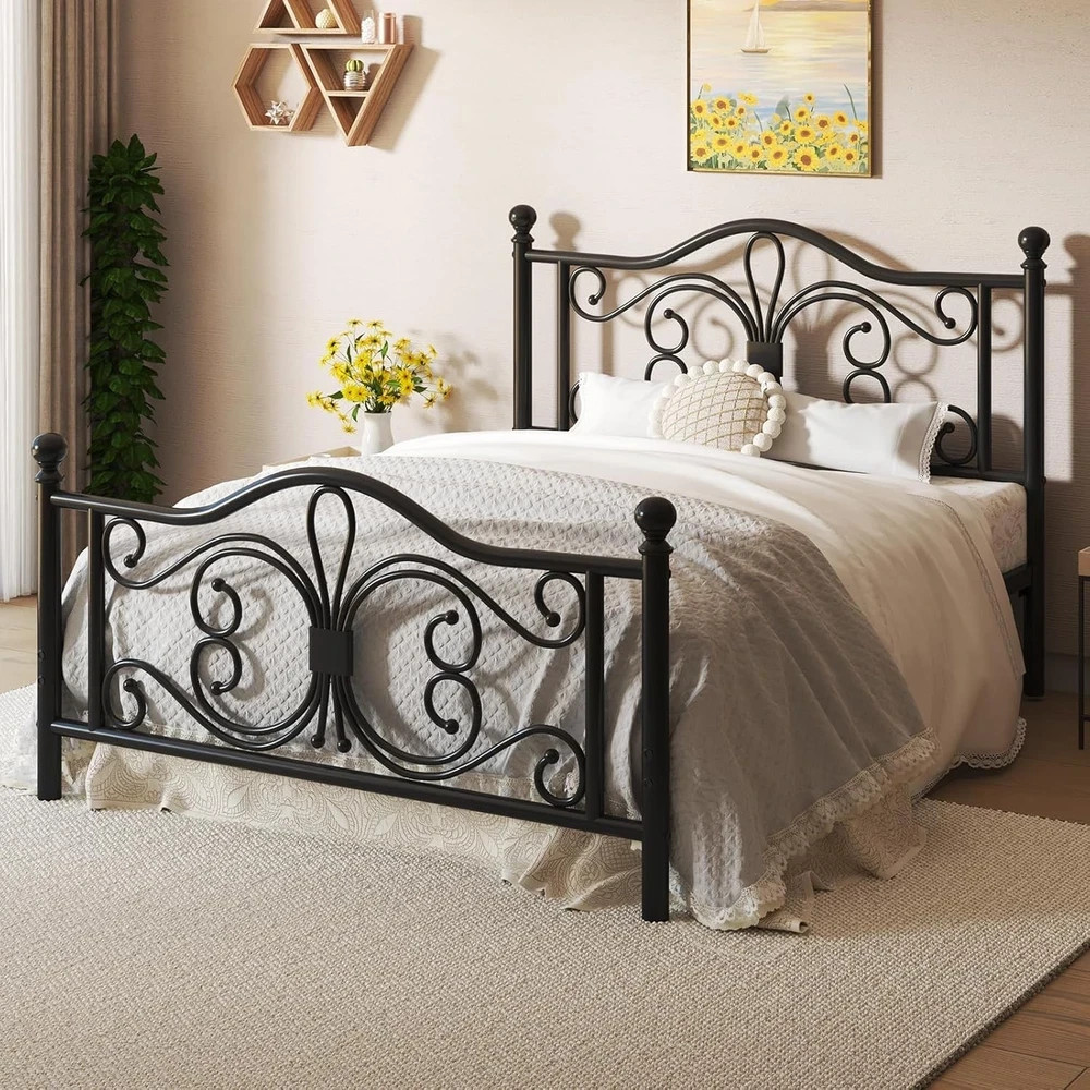 Full Size Bed Frame/Metal Platform Bed Frame with Butterfly Pattern Design