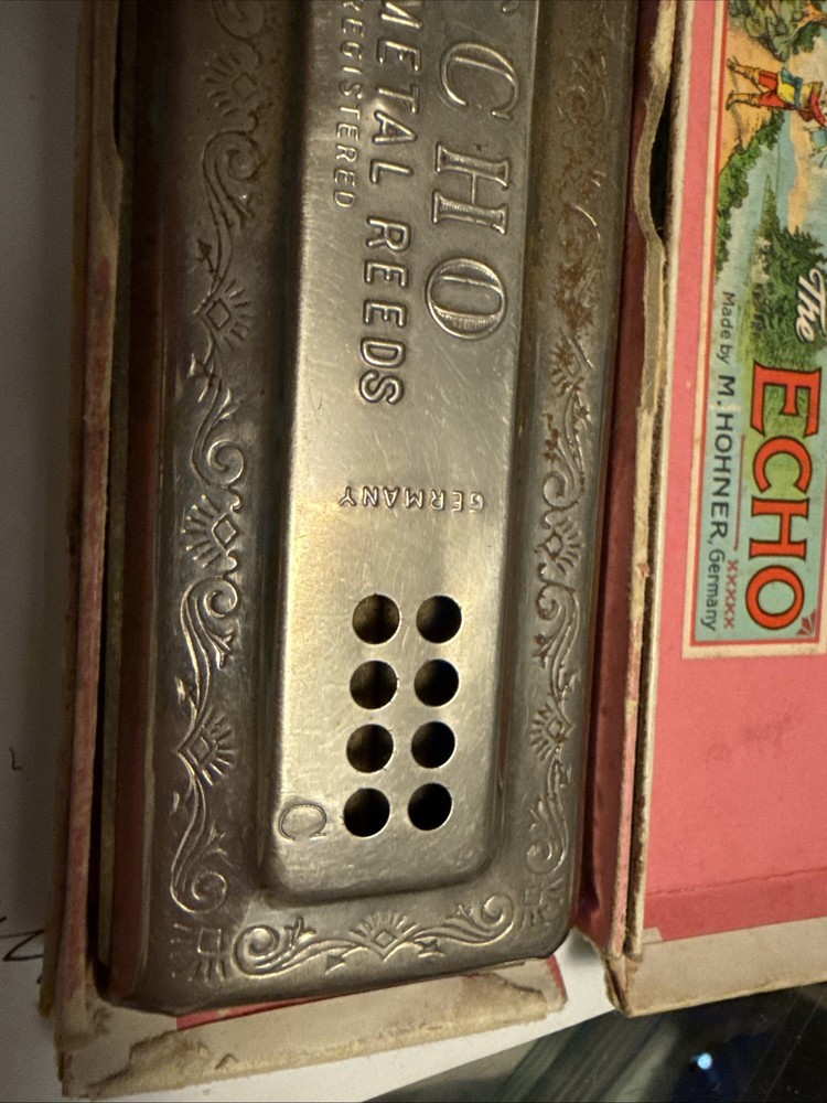 Vintage M Hohner THE ECHO HARP 2-Sided Harmonica w/Box