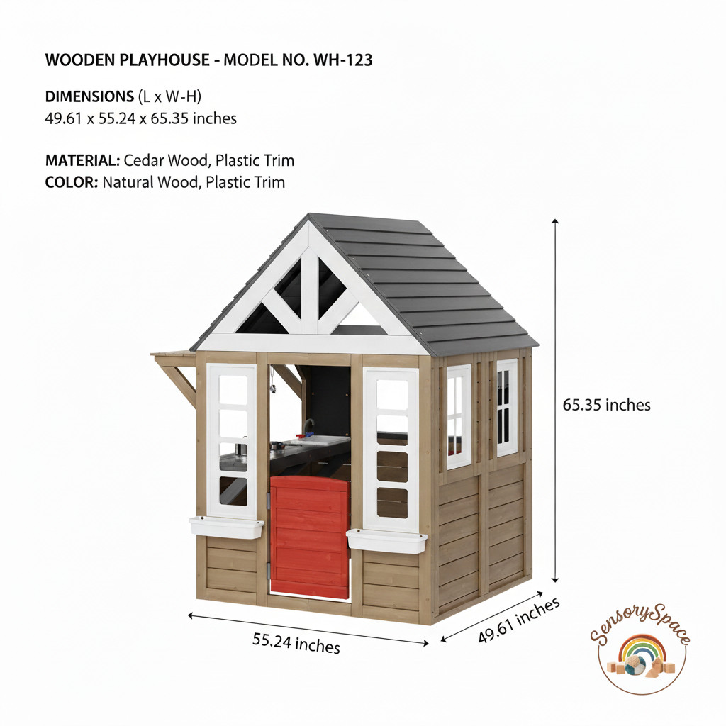 Outdoor Kids Cedar Wooden Playhouse Cottage w/ Kitchen Play Set - Free Shipping